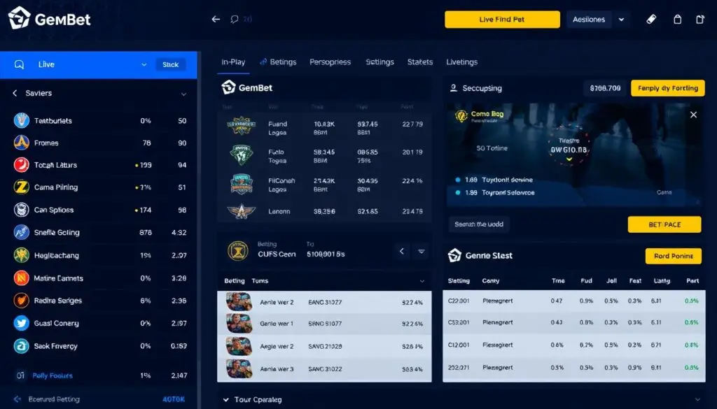 GemBet live esports betting interface with real-time odds and statistics