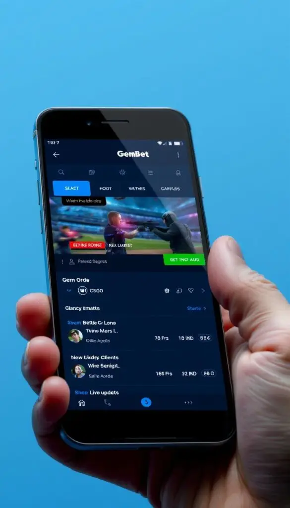 GemBet mobile esports betting interface on smartphone